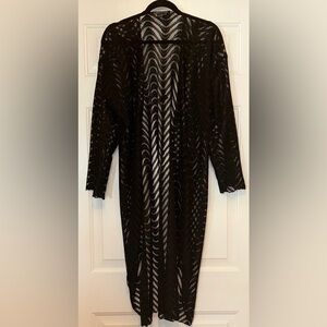 Charlotte Daniel Sheer Maxi Swim Coverup Cardigan Duster S/M Black Lace Coastal